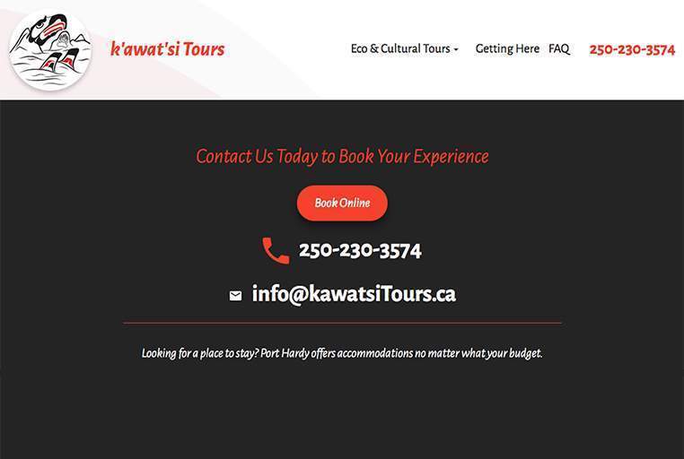 Screenshots of online booking tool on k’awat’si Tours website.